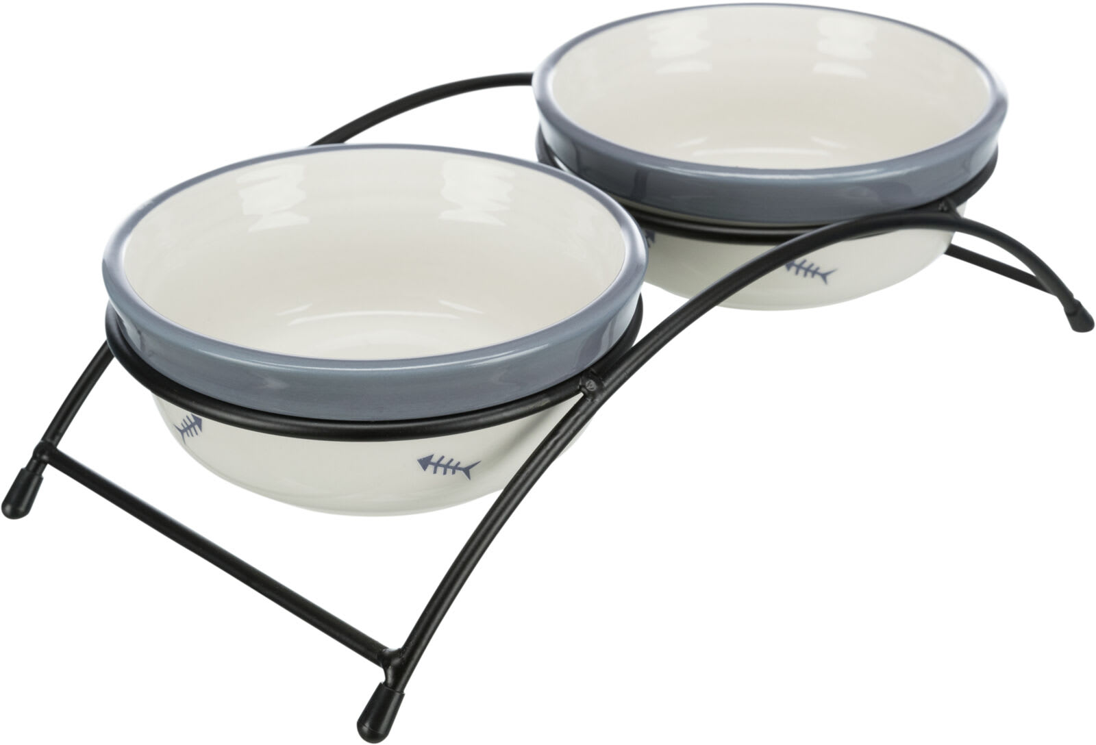 Katteskål Keramikk Dobbel M/Stativ 0,25L Grå/Hvit