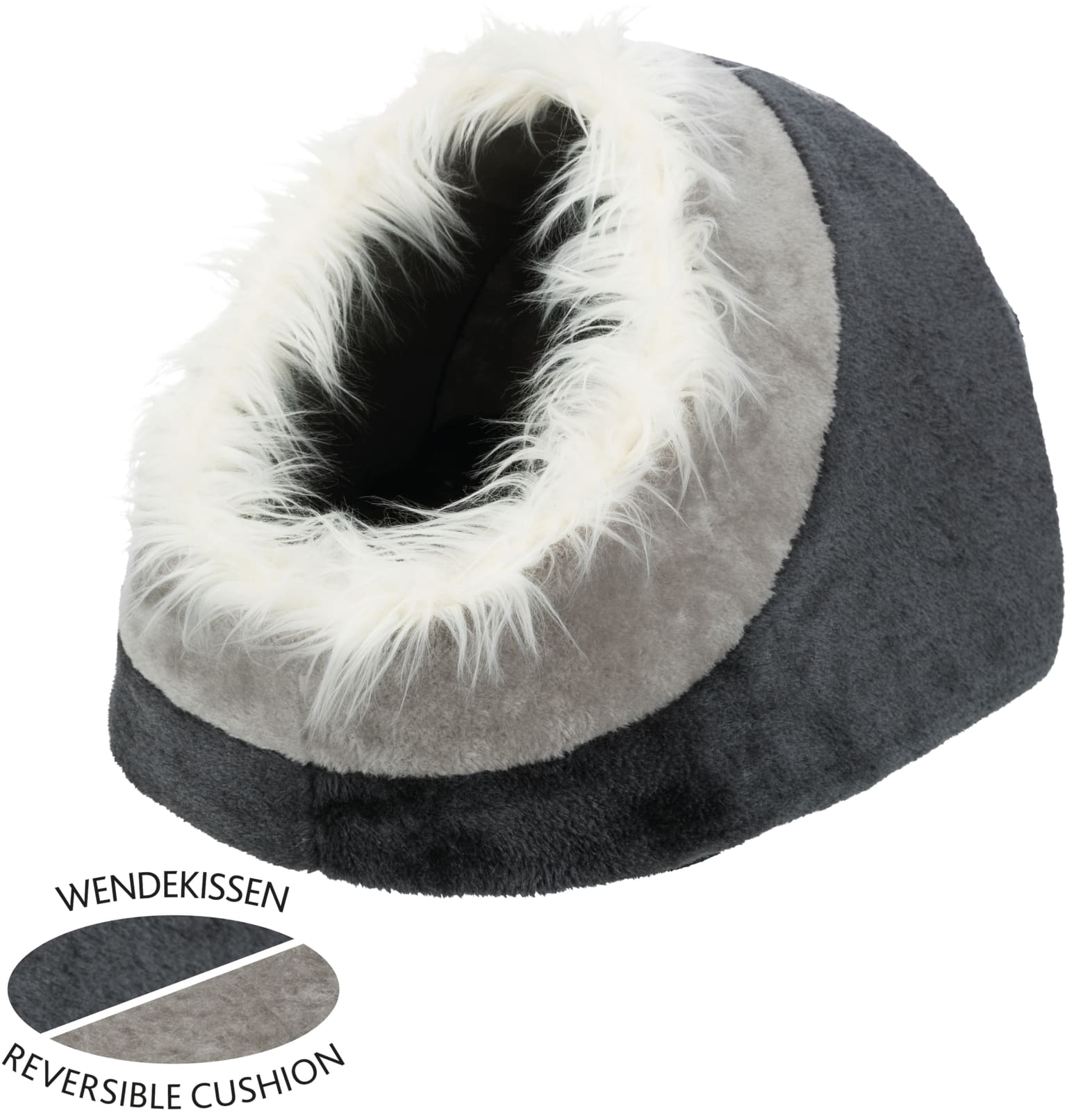 Kattehule Minou Mørkegrå/Lysegrå Plysj M/Pels 41x35x26cm