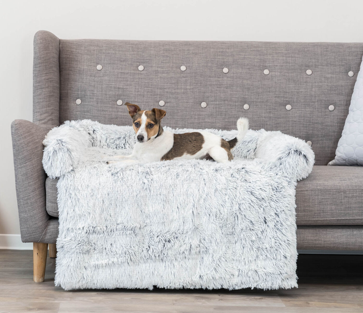 Hunde/Katteseng Harvey Sofa Bed Hvit/Sort Langhåret Plysj 70x90cm