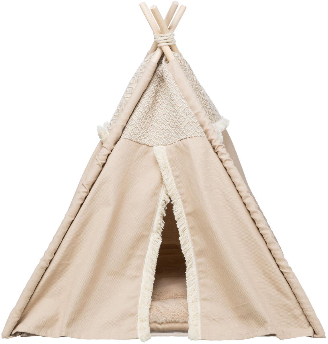 Hunde/Kattehule/Telt Boho Vevd/Plysj/Jute 55x65x55cm Beige
