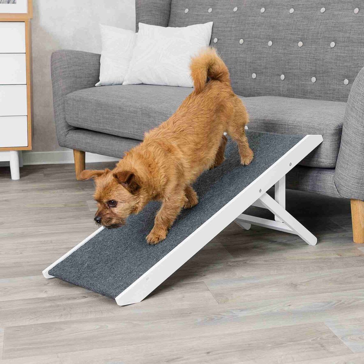 Petwalk Rampe MDF/Filt 90x36x43cm Max 40Kg Hvit/Grå