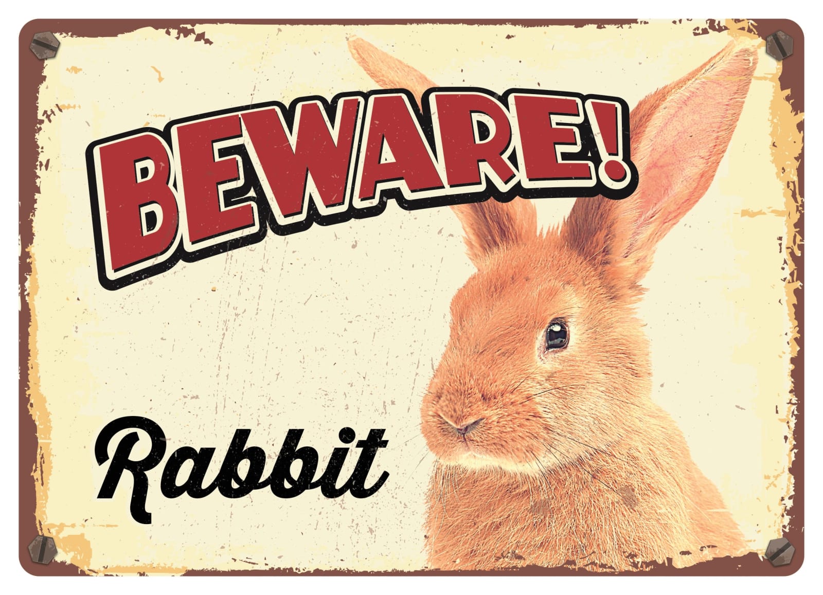 Metallskilt Beware Kanin 21x14,8cm