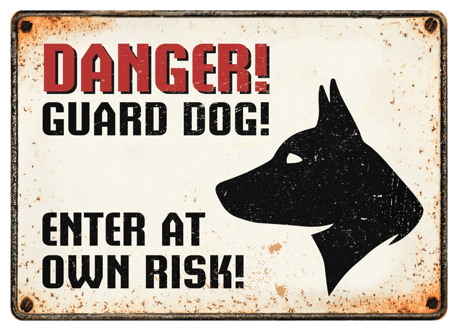 Metallskilt Danger! Guard Dog! 21x14,8cm