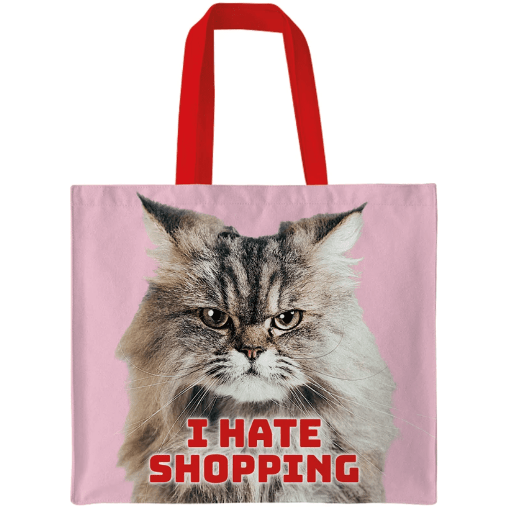 Handlenett Canvas "I hate shopping" Katt 42x48cm