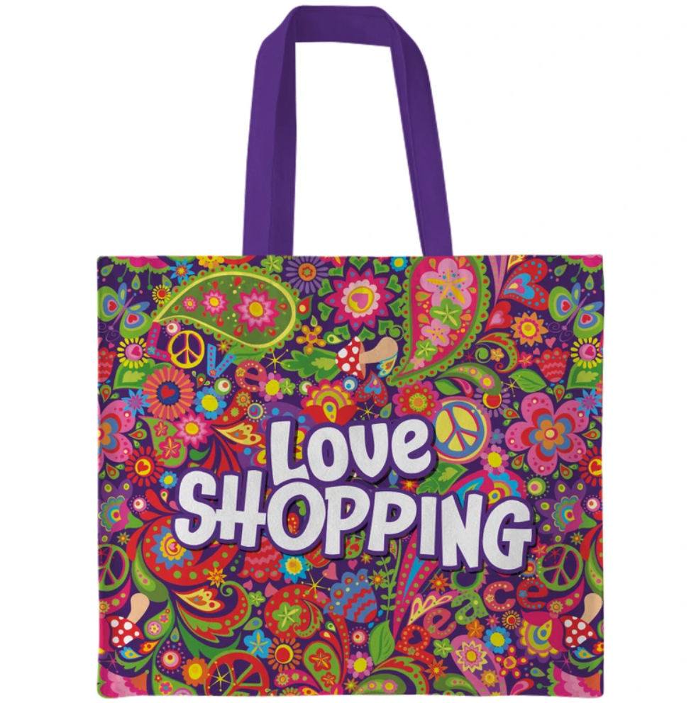 Handlenett Canvas "Love shopping" 42x48cm