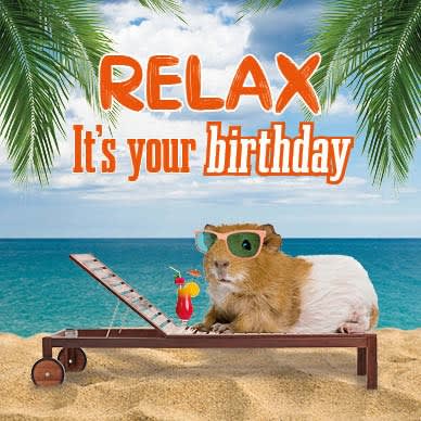 Kort Relax It`s your birthday Marsvin 13,7x13,7cm