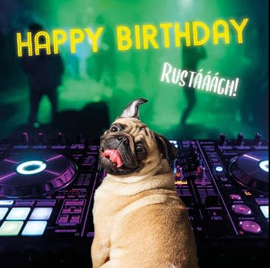 Kort Happy Birthday Mops 13,7x13,7cm