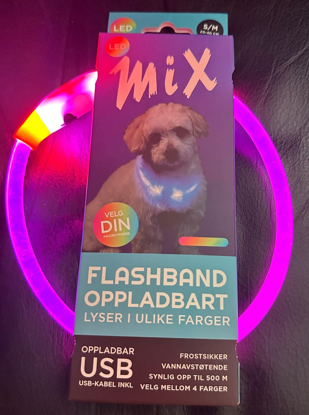 Lysende Halsbånd MIX Multi Color M/USB Lader 