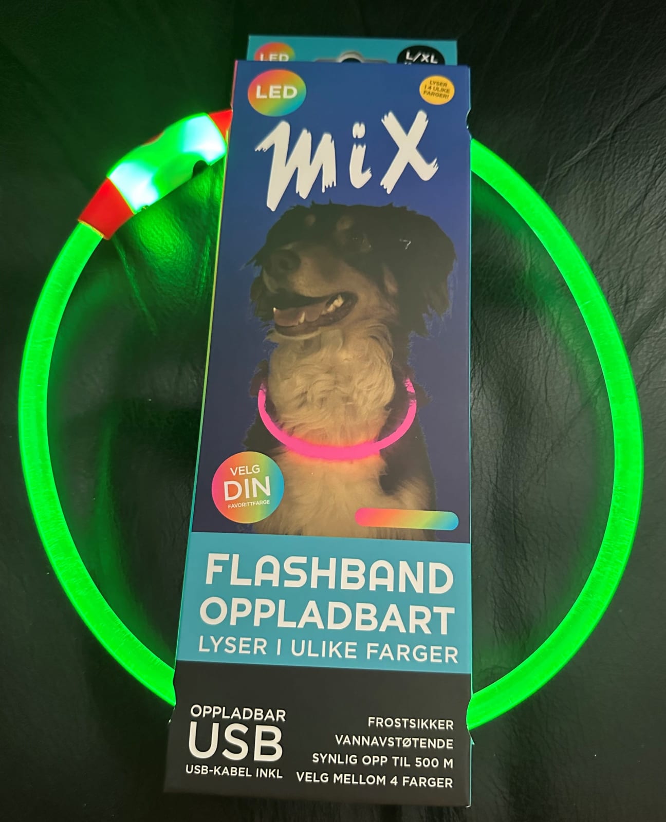 Lysende Halsbånd MIX Multi Color M/USB Lader 